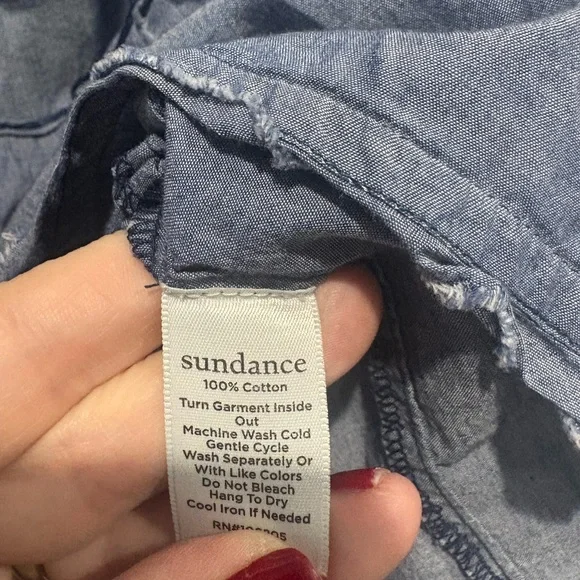 SUNDANCE Chambray Tiered Long Sleeve Tassel Top - Picture 6 of 9